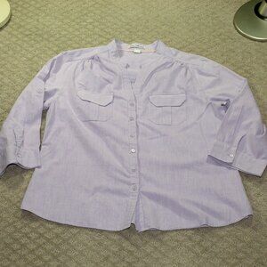 Dalia Collection Large Lavender Cotton 3/4 Sleeve Button Up Blouse